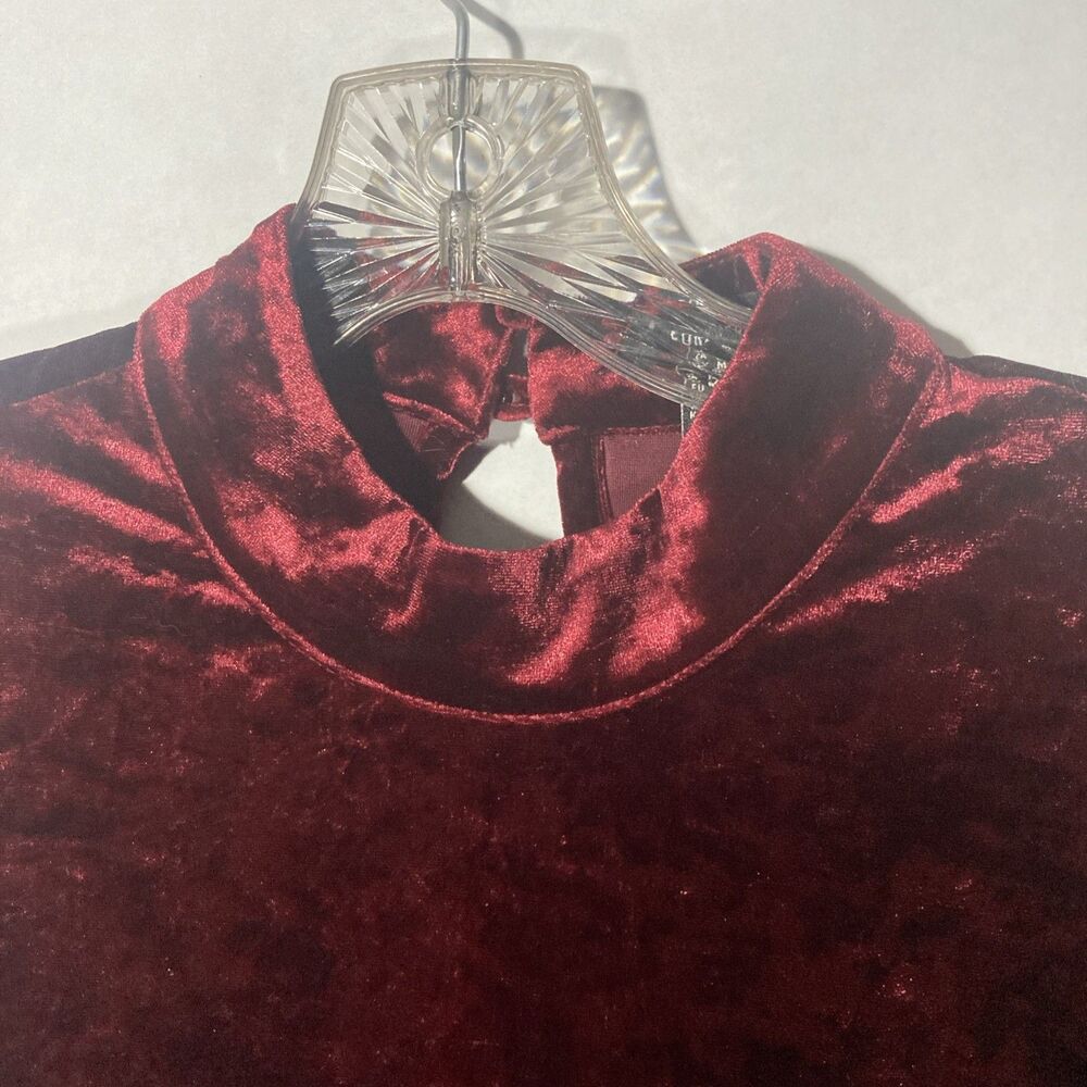 FOREVER 21 maroon velvet velour long sleeve mock neck a-line dress M - Picture 4 of 9